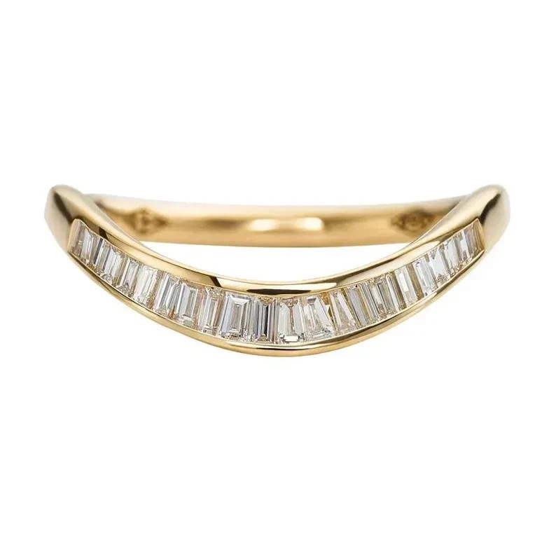 2.40CT Bezel Baguette Cut Diamond 14K Yellow Gold Over Eternity Curved Band Ring