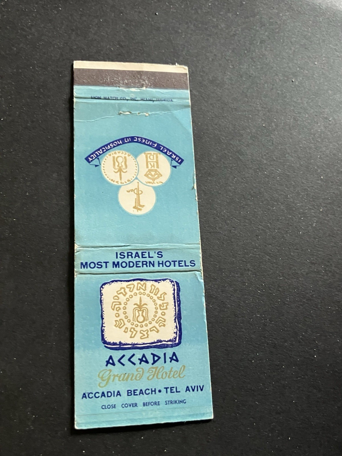 Vintage Israel Matchbook “Accadia Grand Hotel” Tel Aviv