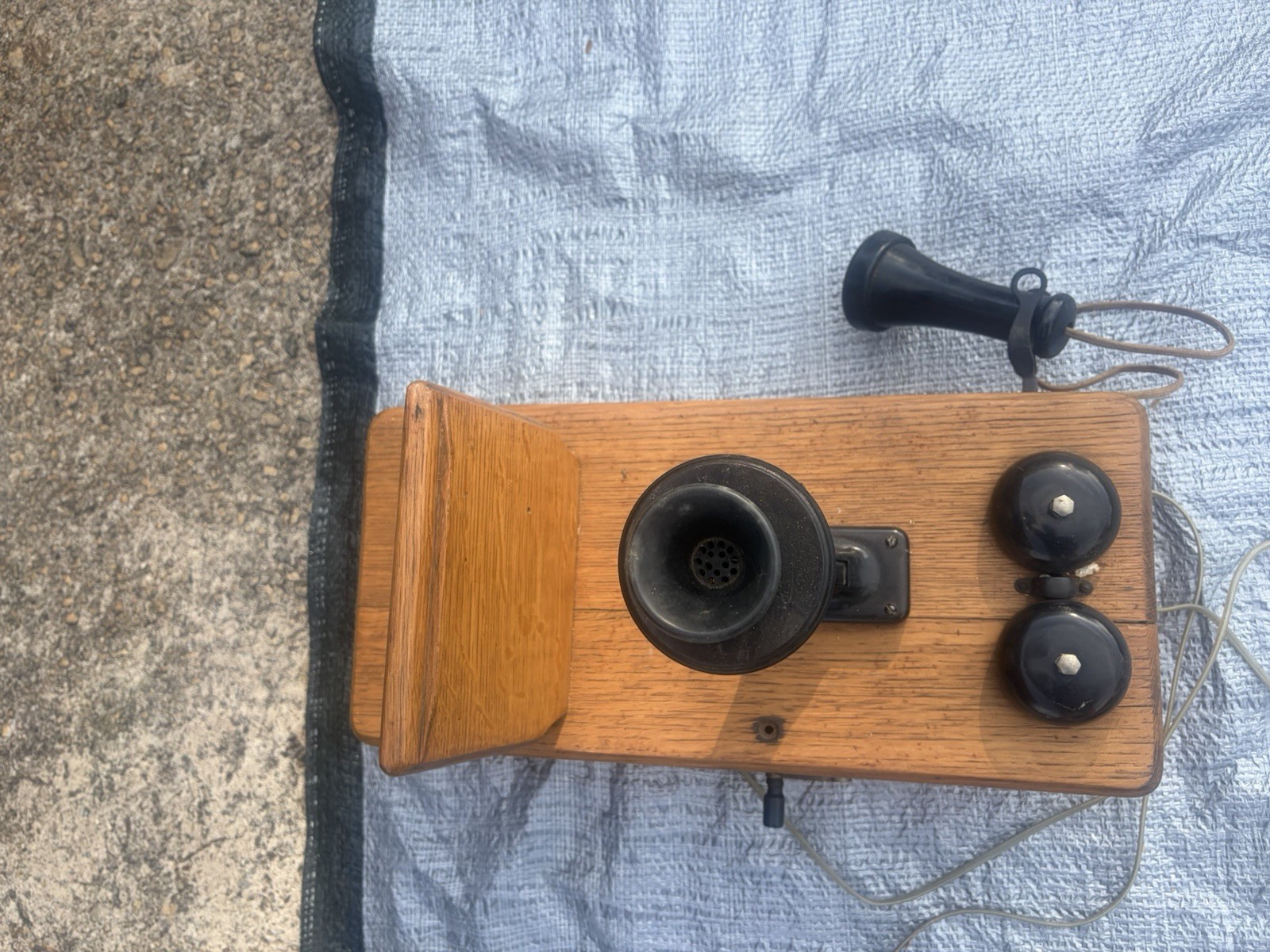Vintage Western Electric Telephone Hand Crank with Oak Ringer Box Antique Wood