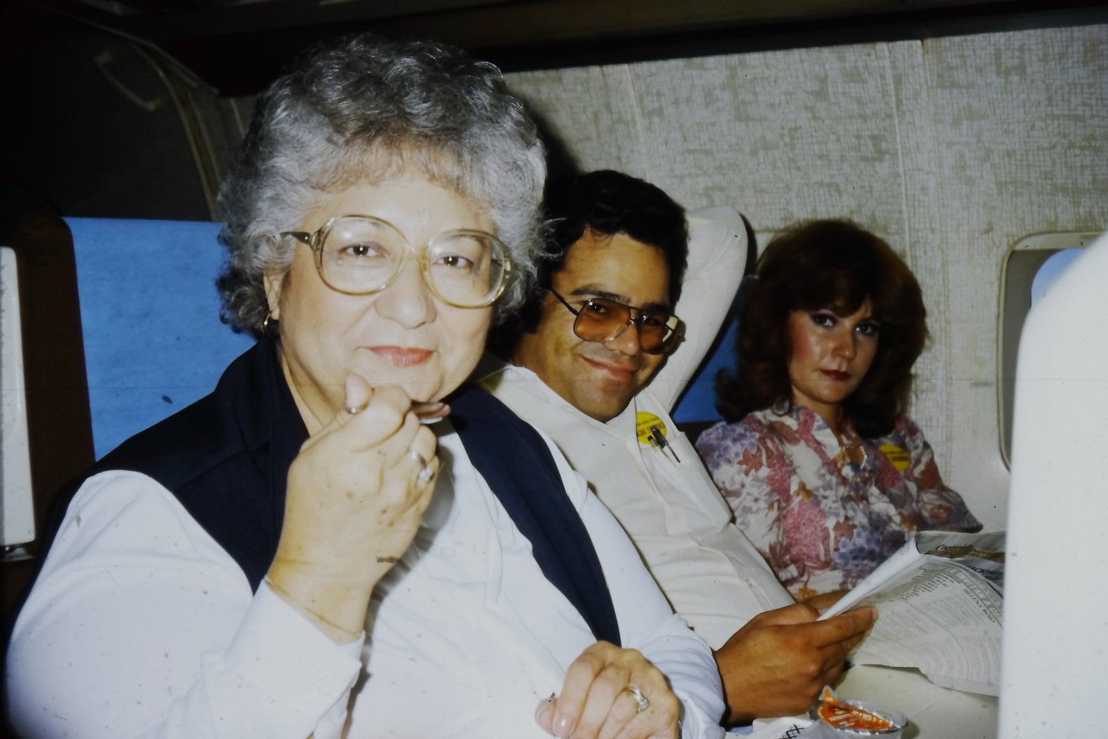 c1980's 35mm Slide, People Airplane Interior Vacation gray blue mid century
