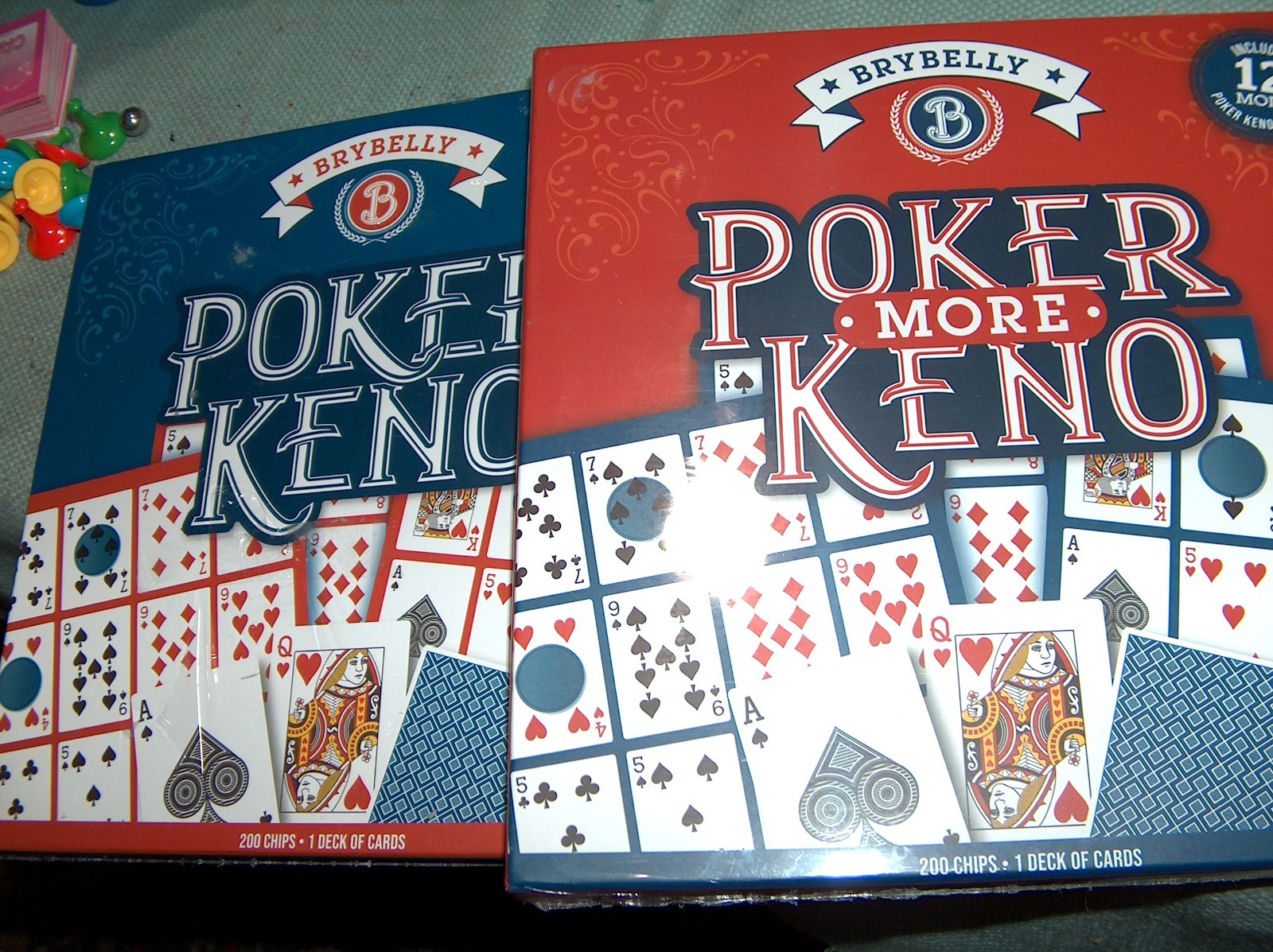 LOT OF 2 - Brybelly Poker Keno 200 Chips 1 Deck Of Cards A Royal Good NEW SEALED