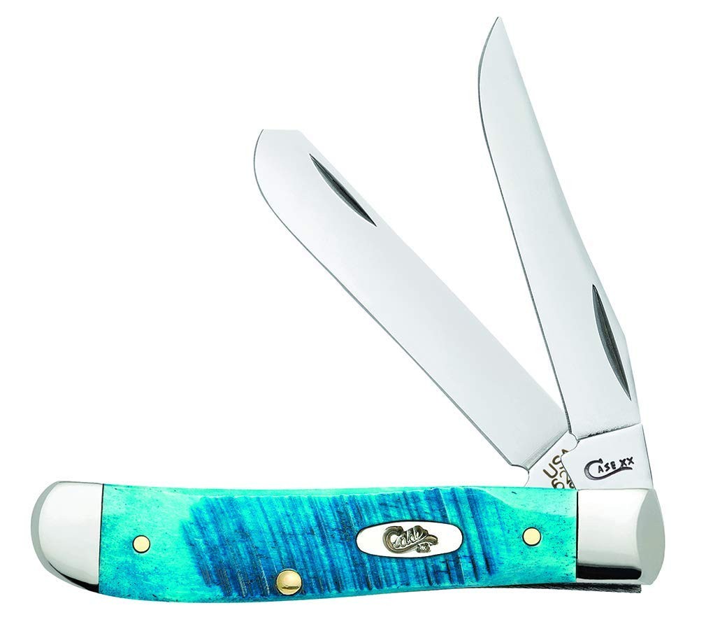 Case XX WR Pocket Knife Mini Trapper Caribbean Blue Jig Bone Case XX WR Pocket Knife Mini Trapper Caribbean Blue Jig Bone