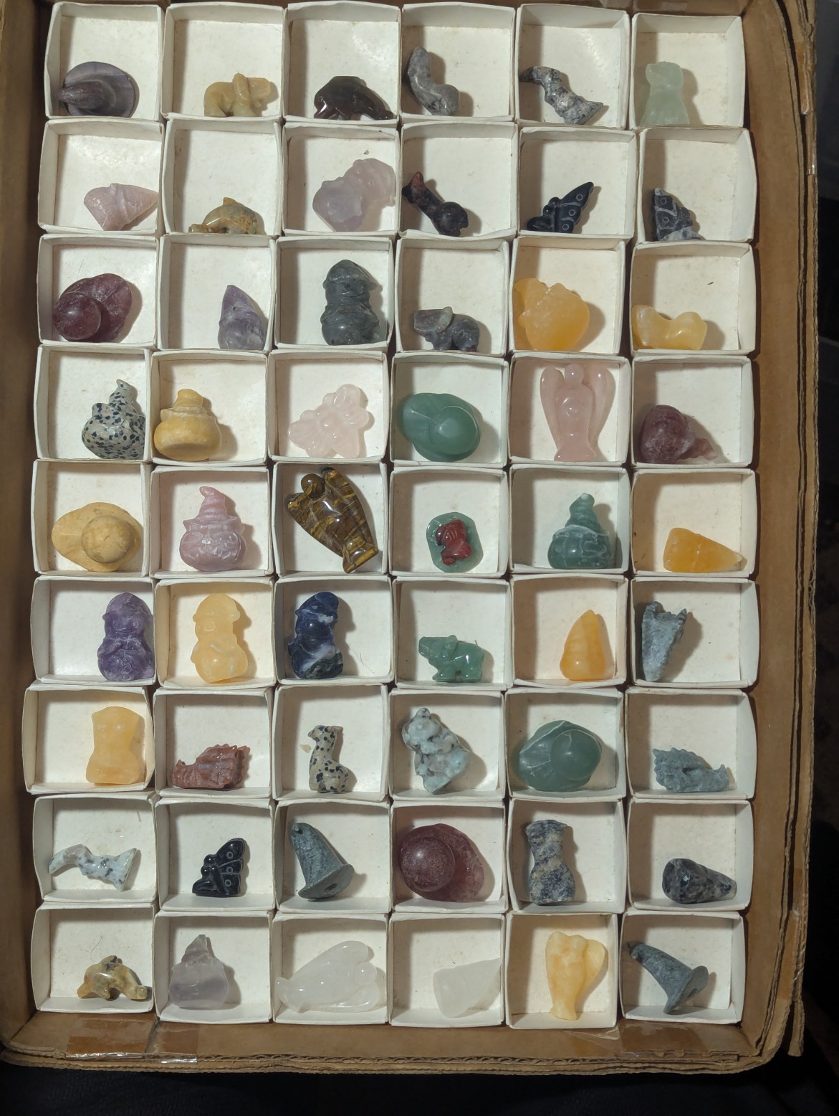 Bulk Stone Crystal Carvings 54pcs Wholesale Mixed Angel Elephant Etc