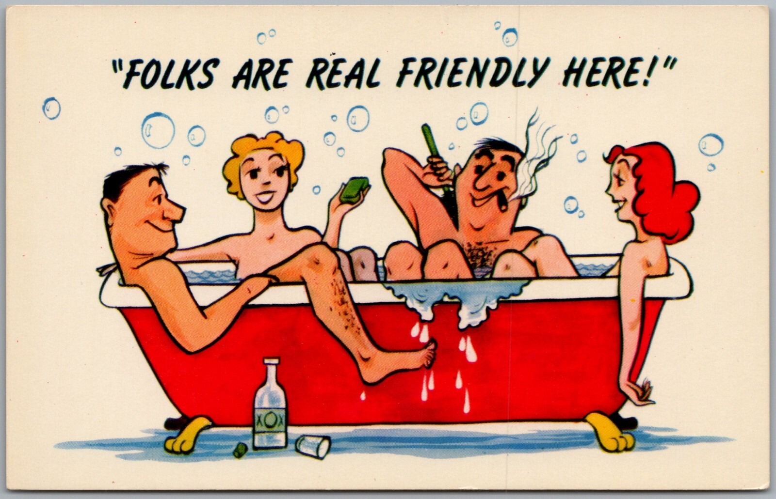 Bathtub Swingers Risque Cartoon Comic Humor Postcard Y326