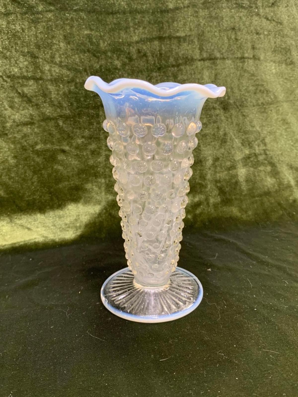 Vintage Anchor Hocking Moonstone Hobnail Bud Vase - Mid Century 1940s