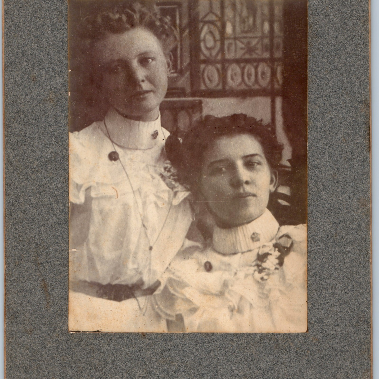 c1900s Cute Young Women Sisters Edwardian Fashion Dress 6.25