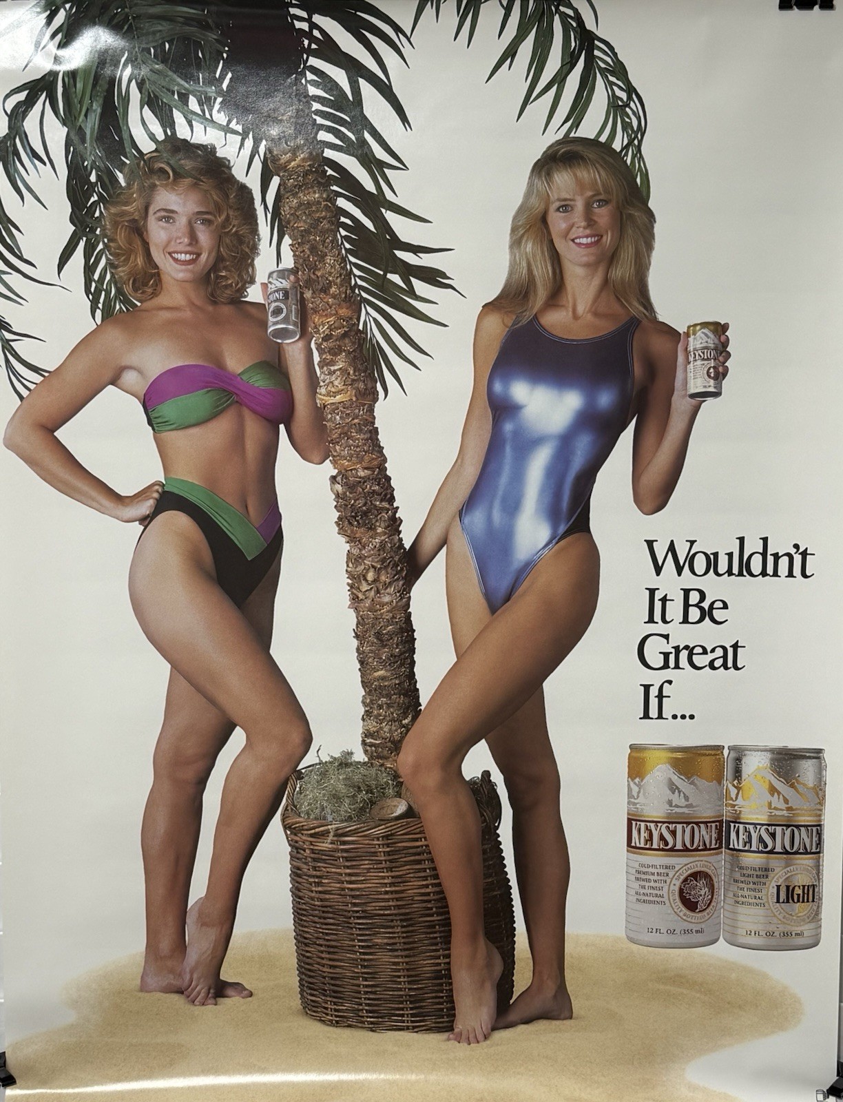 1990 VINTAGE KEYSTONE - KEYSTONE LIGHT BEACH BABES Sexy Beer Poster 28 X 22