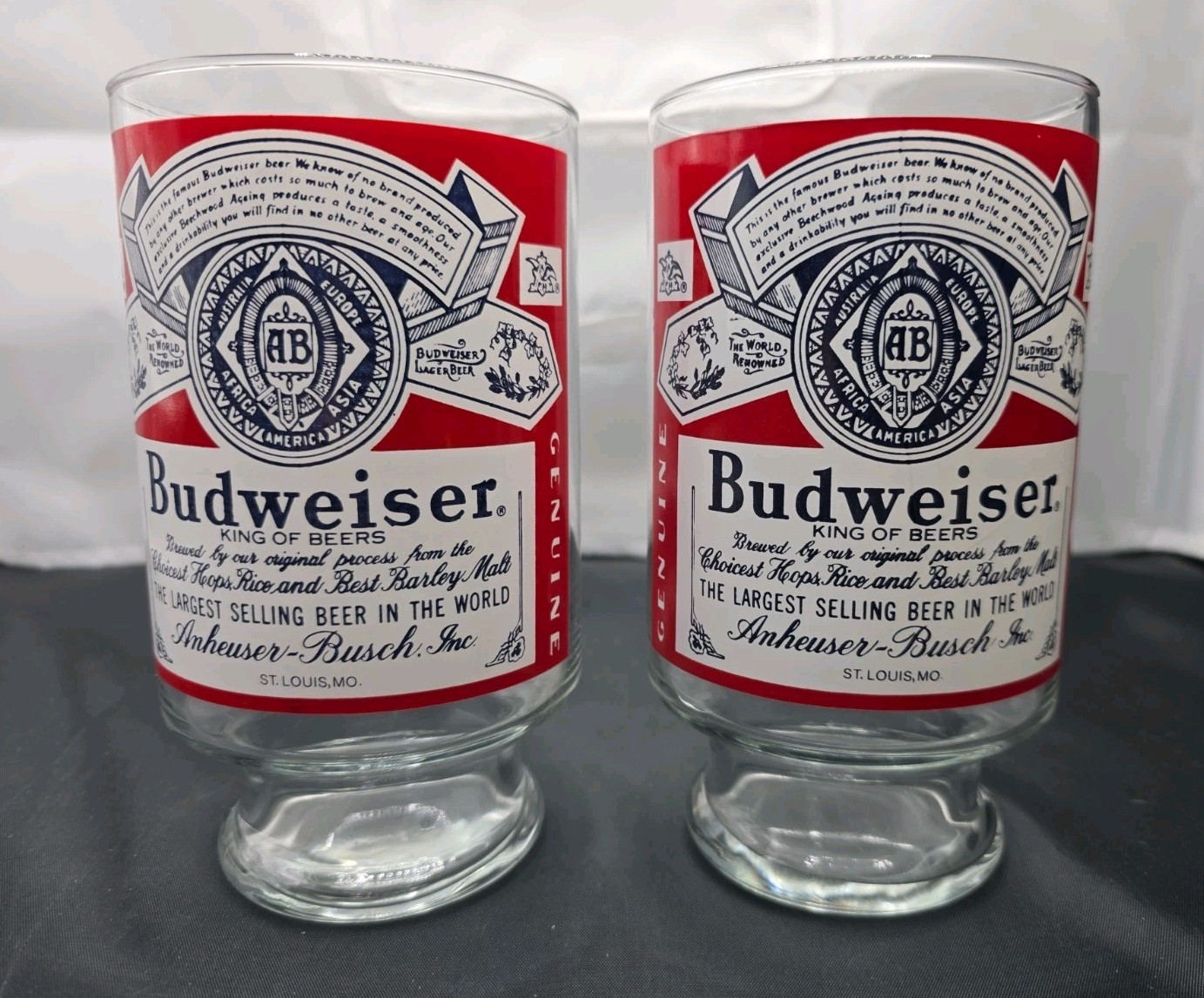Vintage Budweiser Drinking Glasses Tapered Pedastel Base 32 oz 6.75\ Vintage Budweiser Drinking Glasses Tapered Pedastel Base 32 oz 6.75\