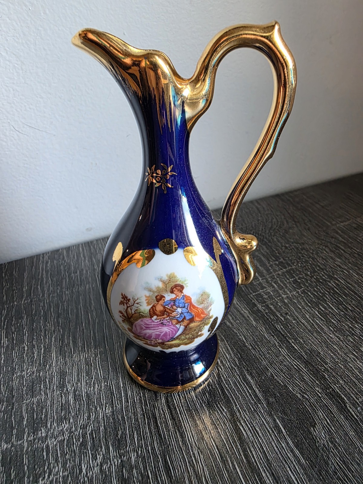 Vintage Jean Feuillade Limoges Cobalt Blue Gold Porcelain Mini Ewer Pitcher 5\