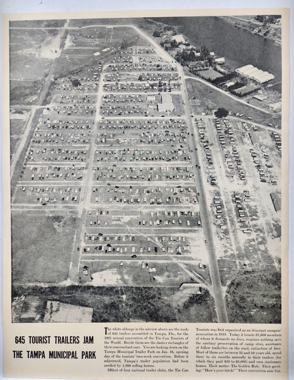 1939 Municipal Trailer Park Tampa FL 19th Annual Convention Aerial View Print Ad