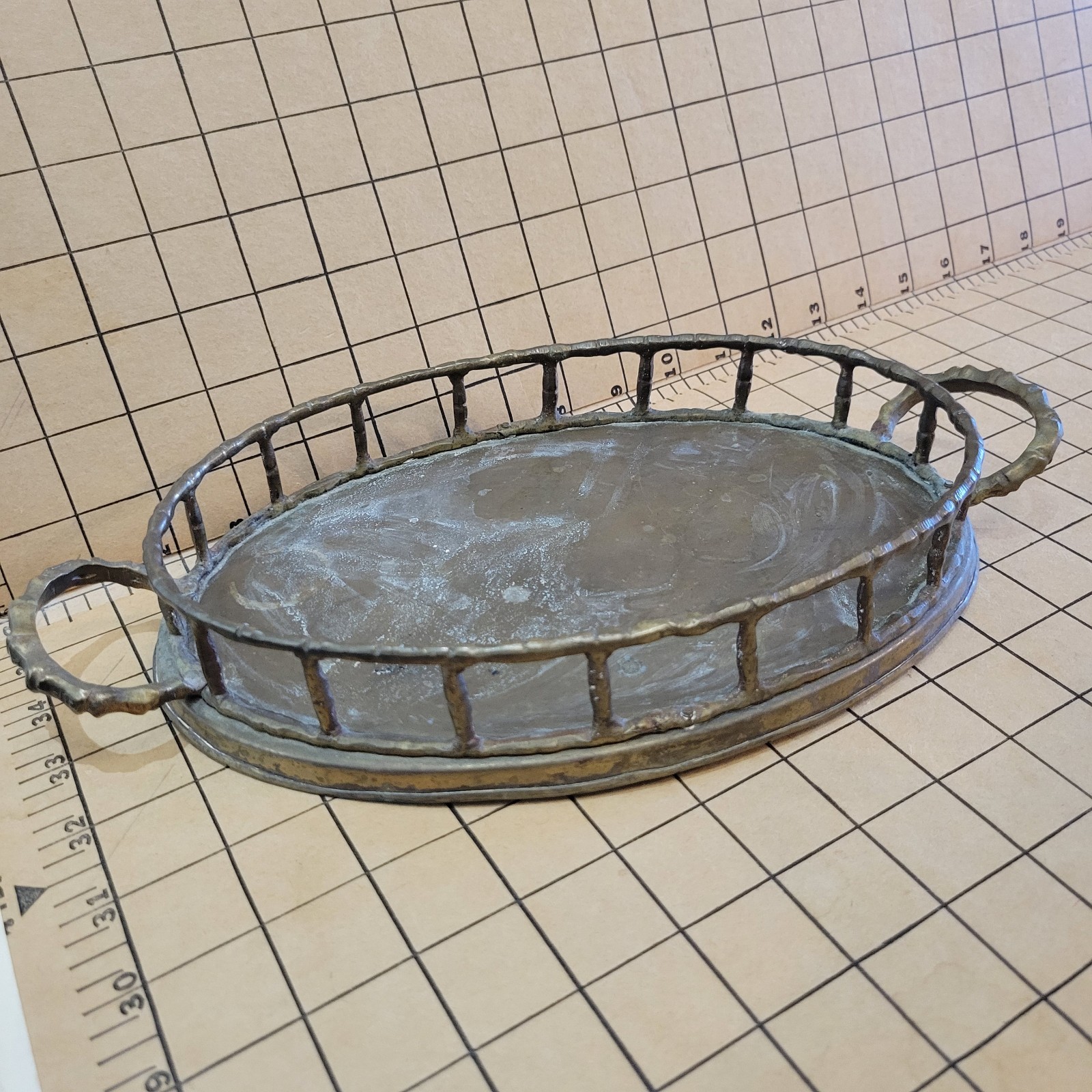 Vintage Brass Bamboo Tray Serving Vanity Hollywood Regency Grandmillennial 