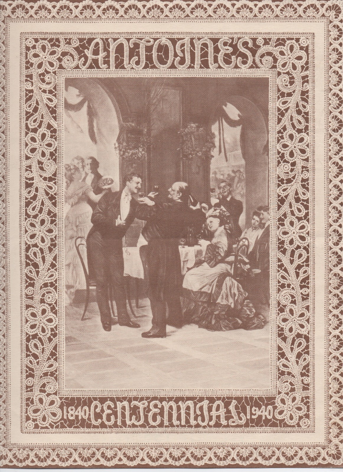 Ornate 1840-1940 Centennial Menu from Antoine's Restaurant in New Orleans