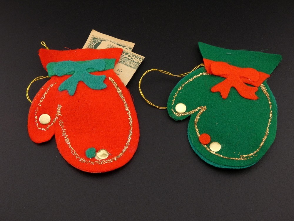 Vintage Christmas Holt Howard Felt Mitten Money Holder Money Mitt Japan