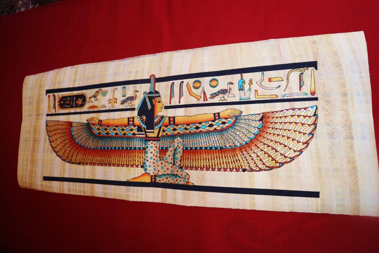 Huge Large Handmade Papyrus Egyptian Queen Winged ISIS Painting..32