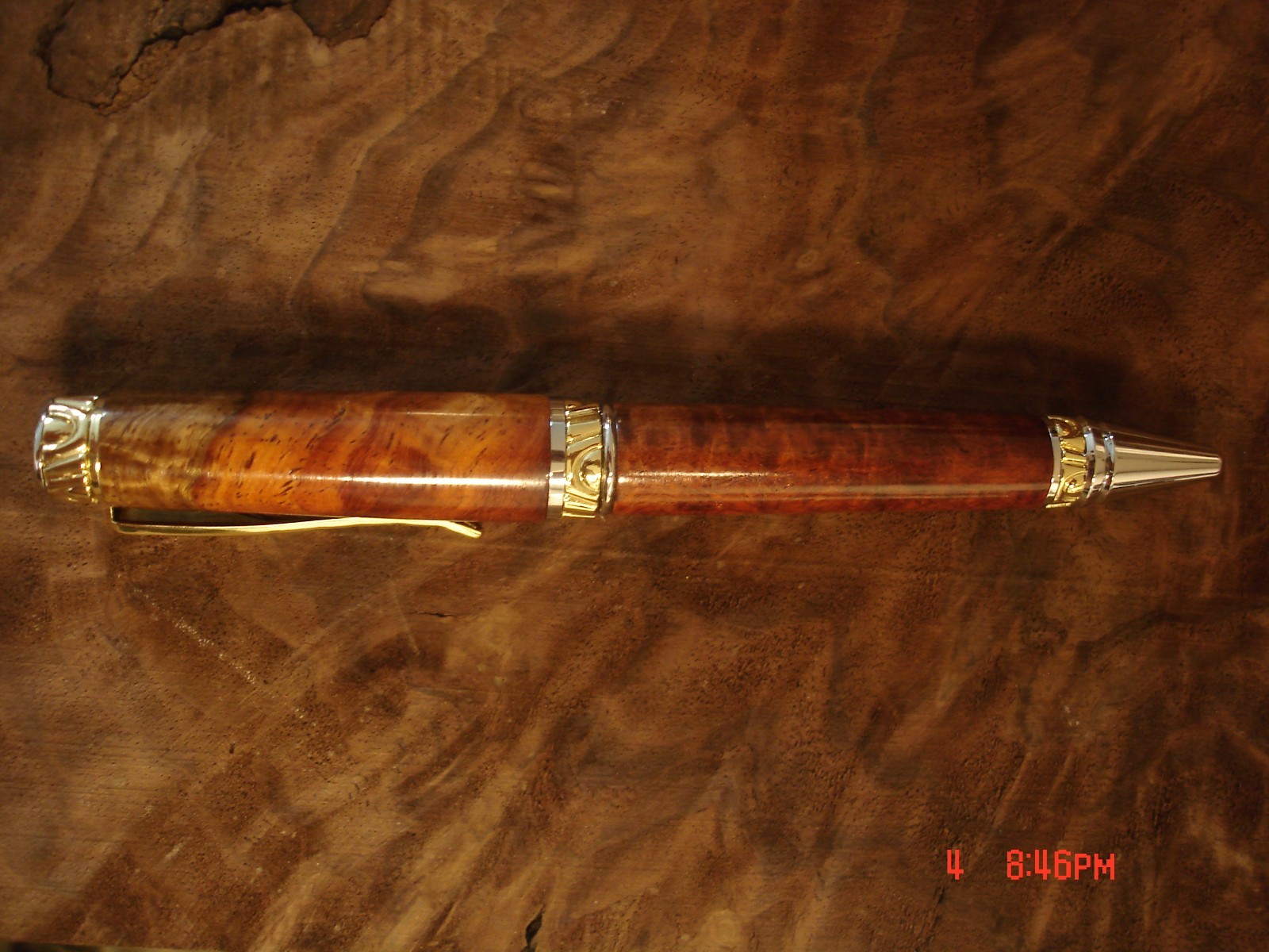 Custom hand made Amboyna Burl wood 24K Gold plated twist pen High End Pen