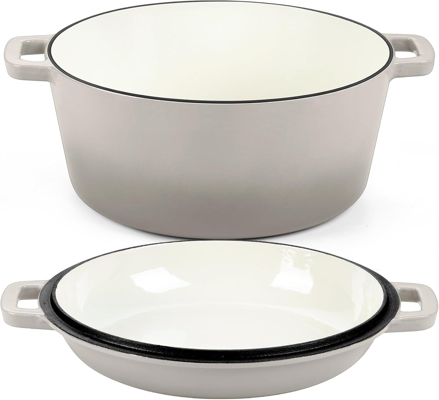 5 QT Dutch Oven Cooker with Lid, Enameled Cast Iron and Pan, 2-in-1 Set