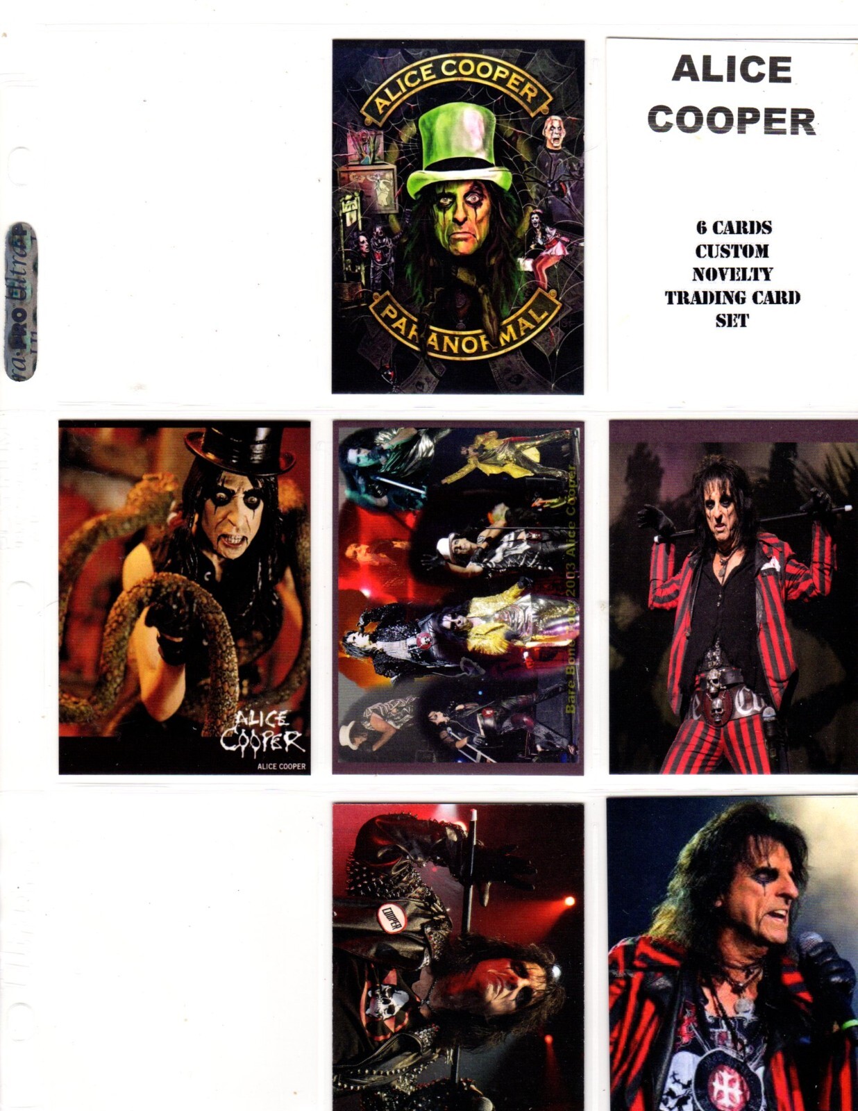ALICE COOPER    CUSTOM   NOVELTY TRADING CARD 6 CARDS   SET