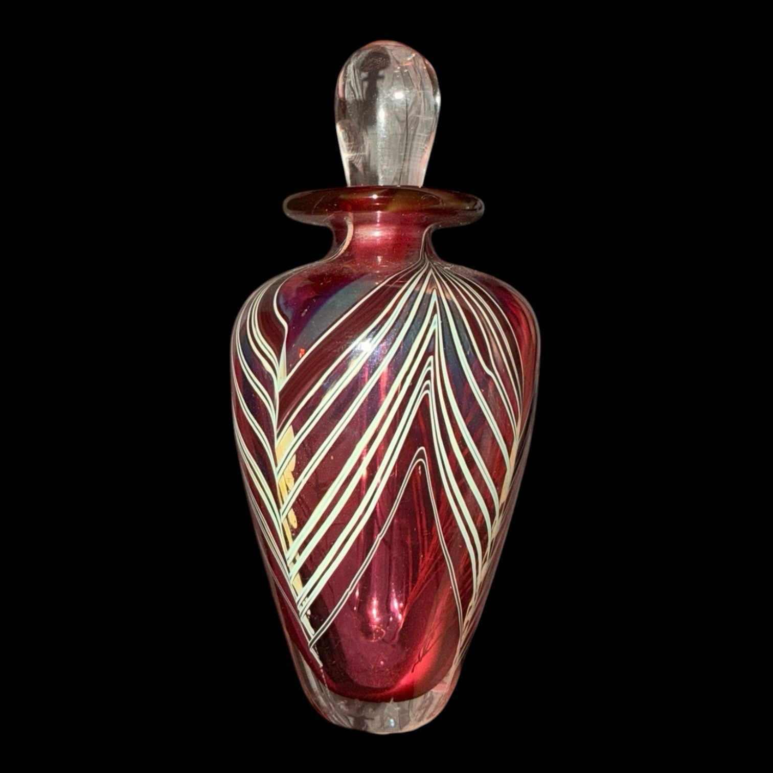 VTG Stacey Siegel Signed Pulled Feather Blown Glass Mini Perfume Bottle 2.5” VTG Stacey Siegel Signed Pulled Feather Blown Glass Mini Perfume Bottle 2.5”