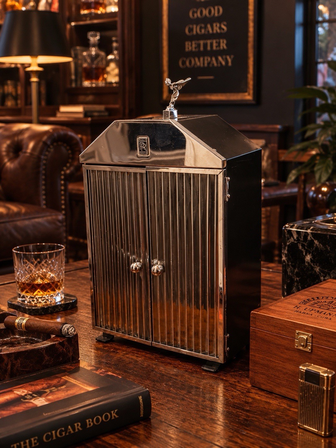 Tilso Japan MCM Vintage Rolls Royce Tabletop Cabinet Whisky Bourbon Cabinet Cars