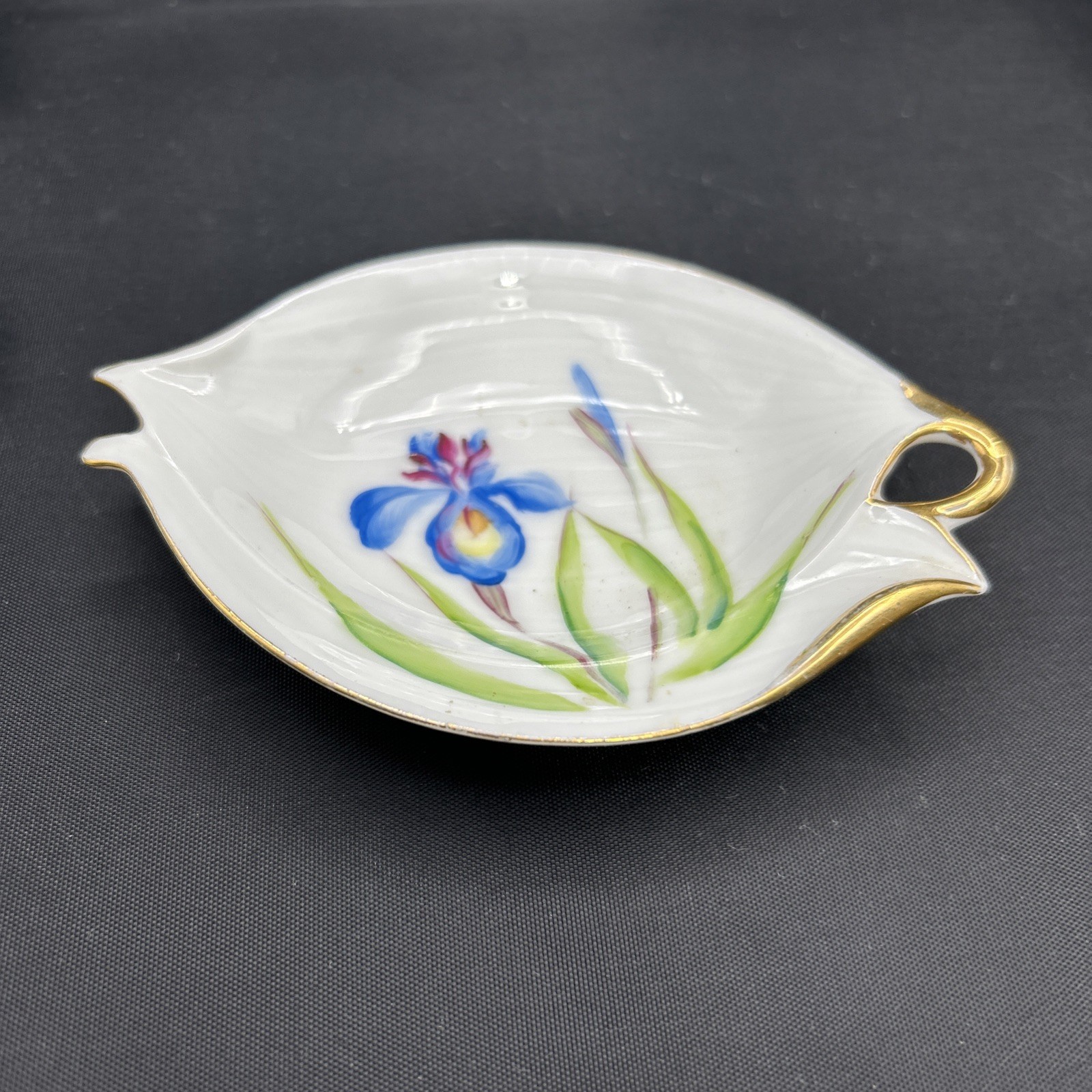 Iris Trinket Vintage Hand painted Porcelain Pin Tray Japan F.W.W