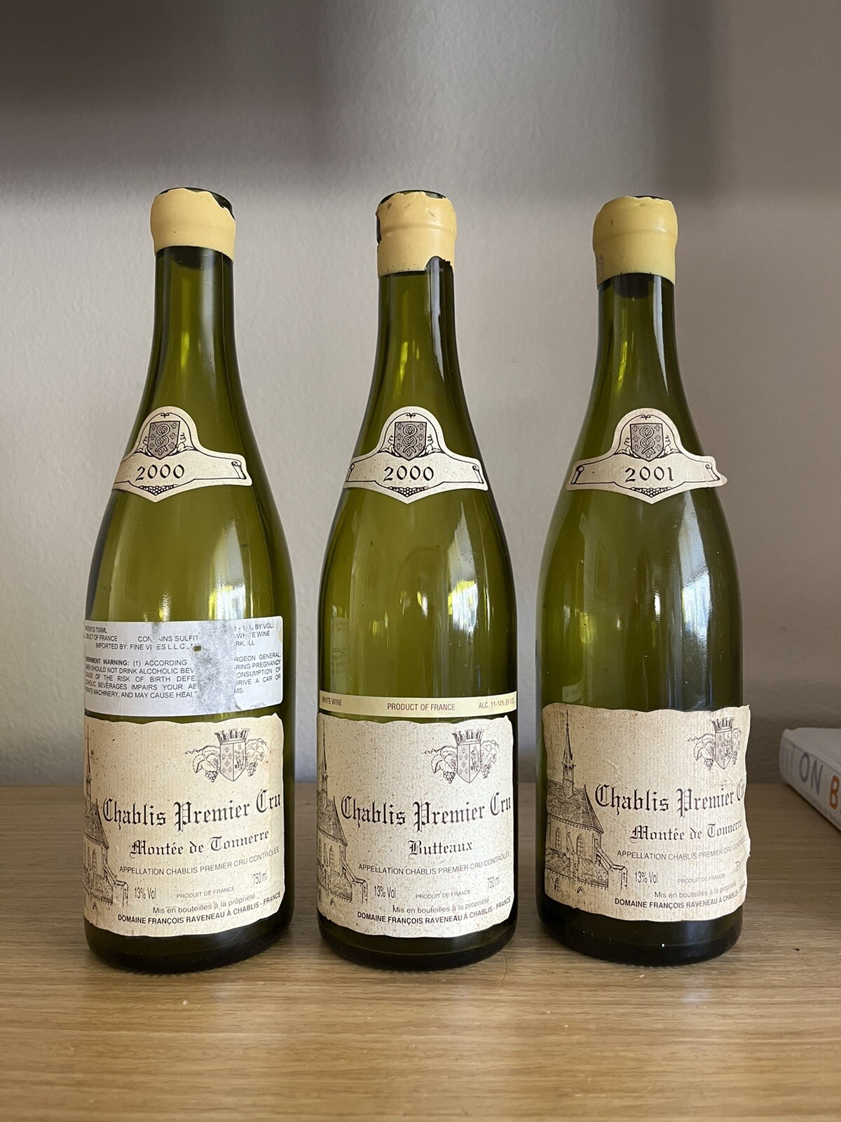 3 Francois Raveneau Empty Bottle Of Wine Premier Cru, No Corks