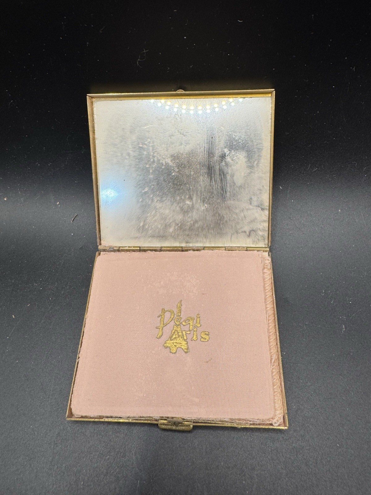 Vintage Pegari Paris Brass Powder Compact Mesh Sifter French Eiffel Tower