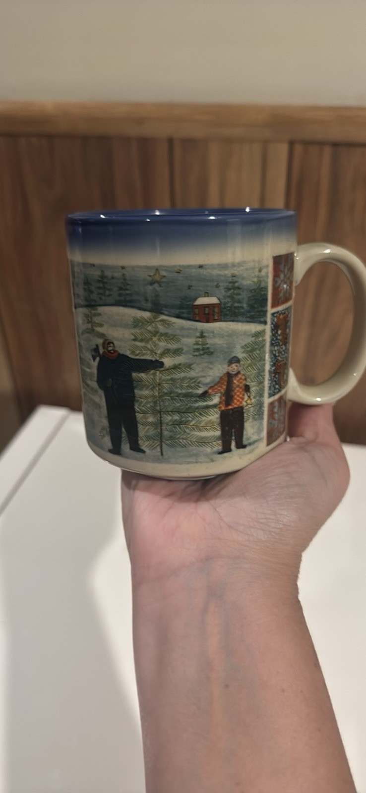 Vtg Otagiri Christmas Tree Hunting Coffee Mug Cup Winter Snowy Landscape | JAPAN