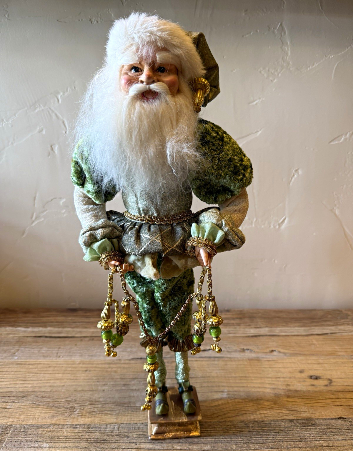 Vintage Winward Holiday Green & Gold Accent 17” Santa Figurine w/ Box