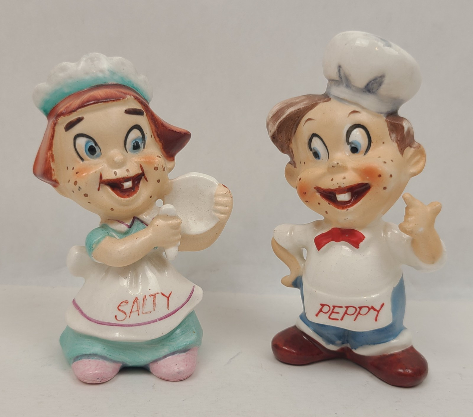 Vintage Kreiss Freckle Faced Kids Salty Peppy Salt Pepper Shakers 1950s Japan