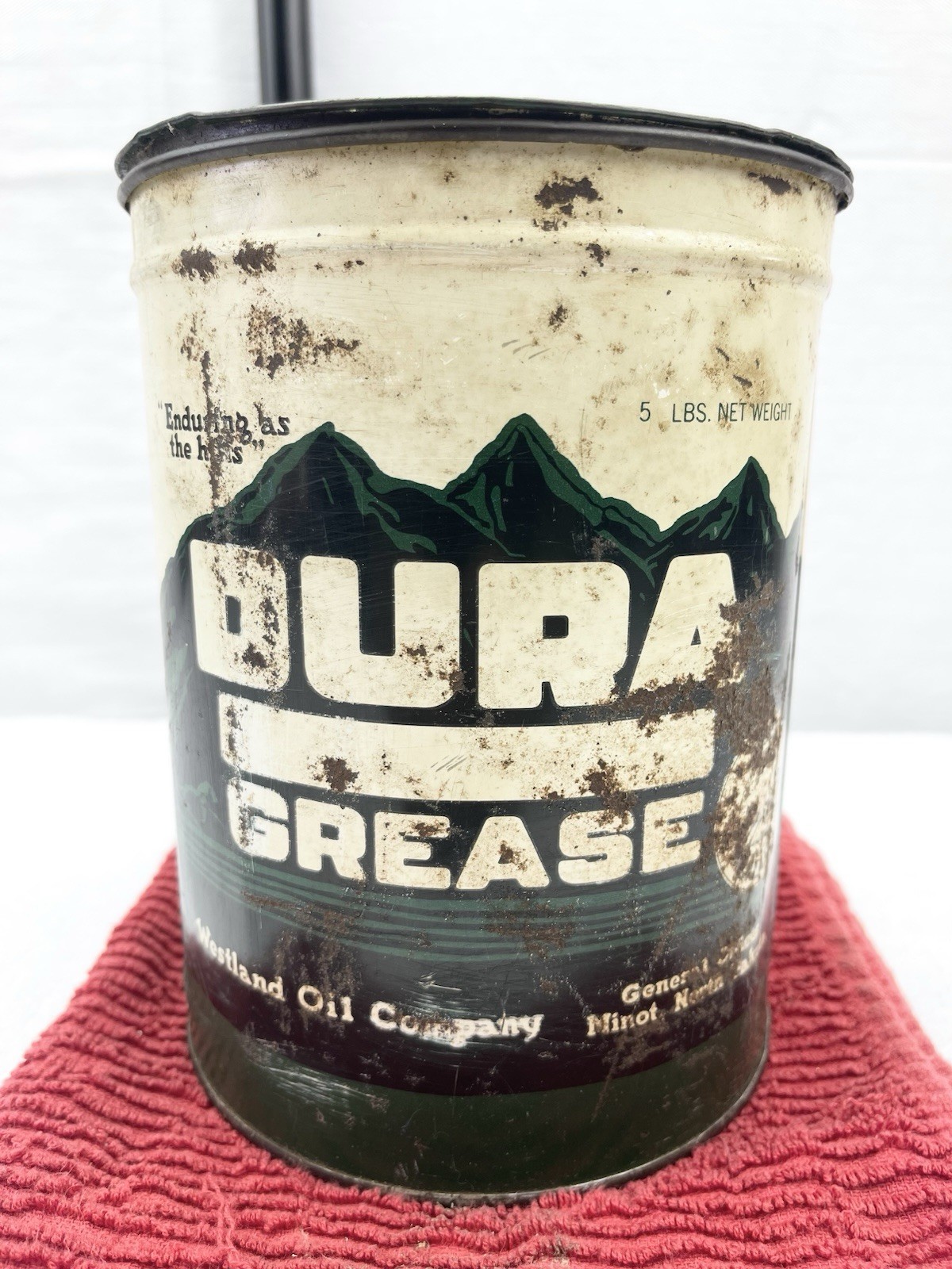 Rare Westland Oil Dura Grease Can Mountain Graphic 5 Lb W/Lid Minot, ND