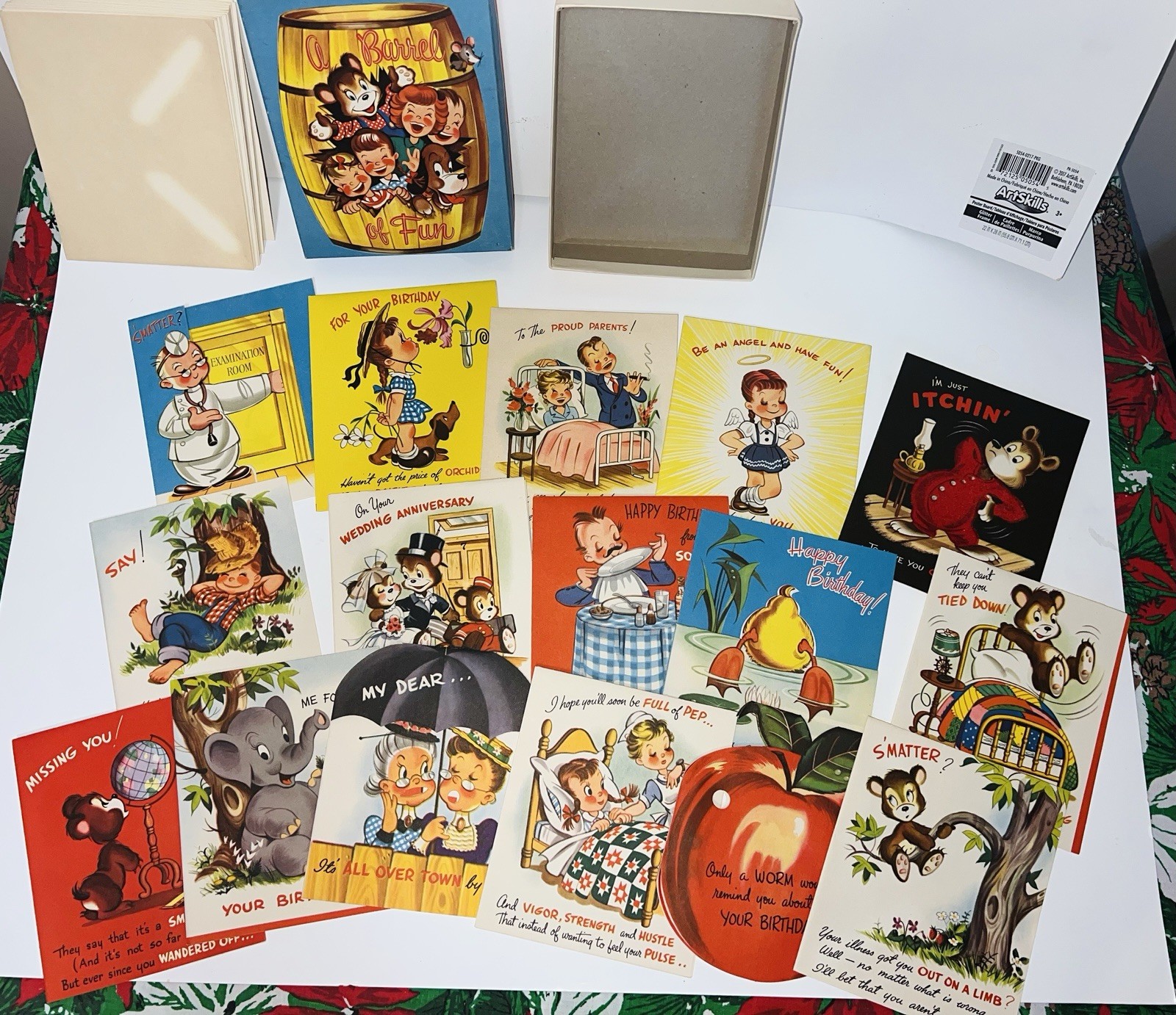 Vintage 1953 Unused Box of Greeting Cards 15 Mechanical Pop Up Barrel of Fun