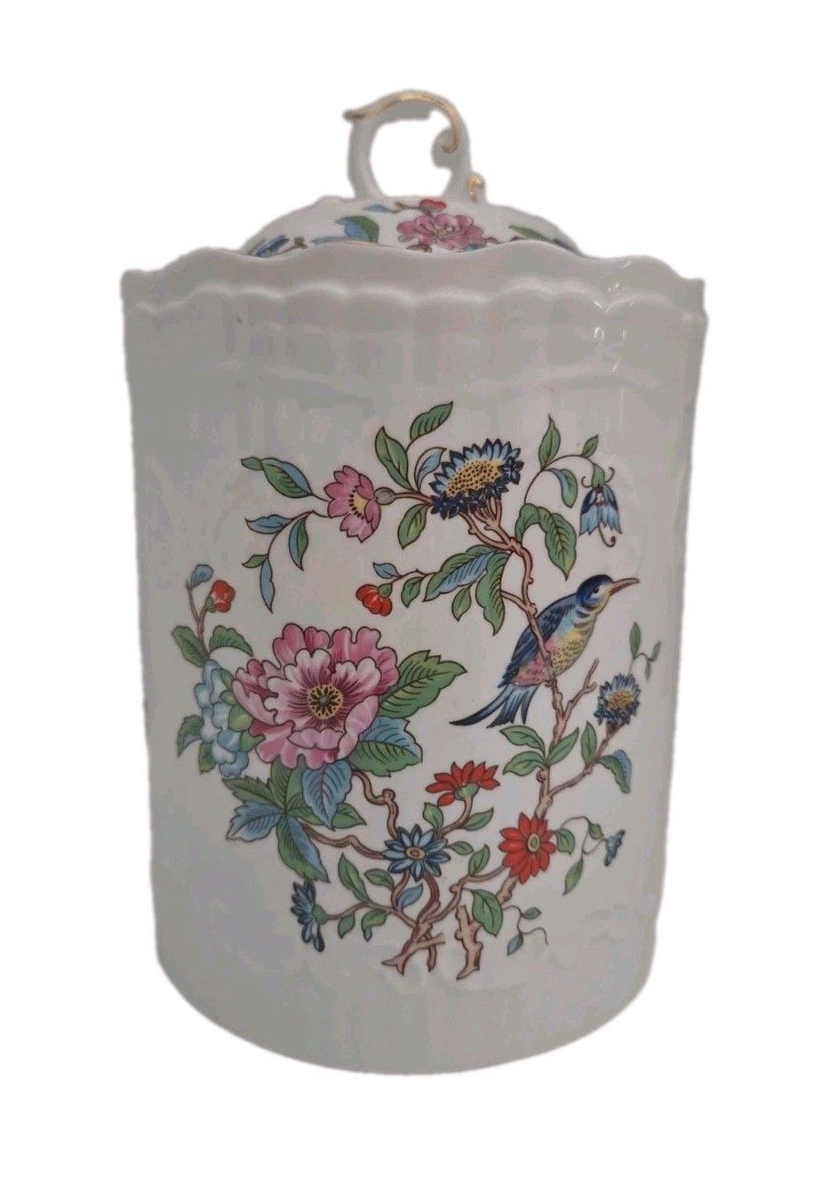 Aynsley Pembroke Cottage Garden Biscuit Canister Bone China, 8.5x4.75\