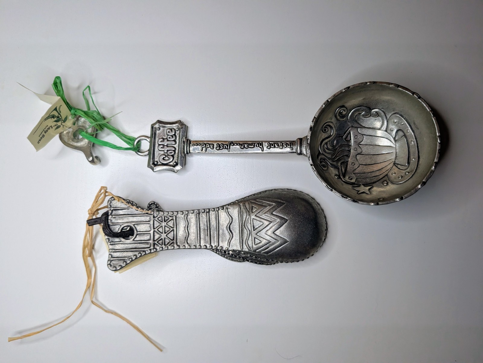 Vintage Pewter Or Plated Metal Moustache Face Measuring Spoons and Coffee Scoop