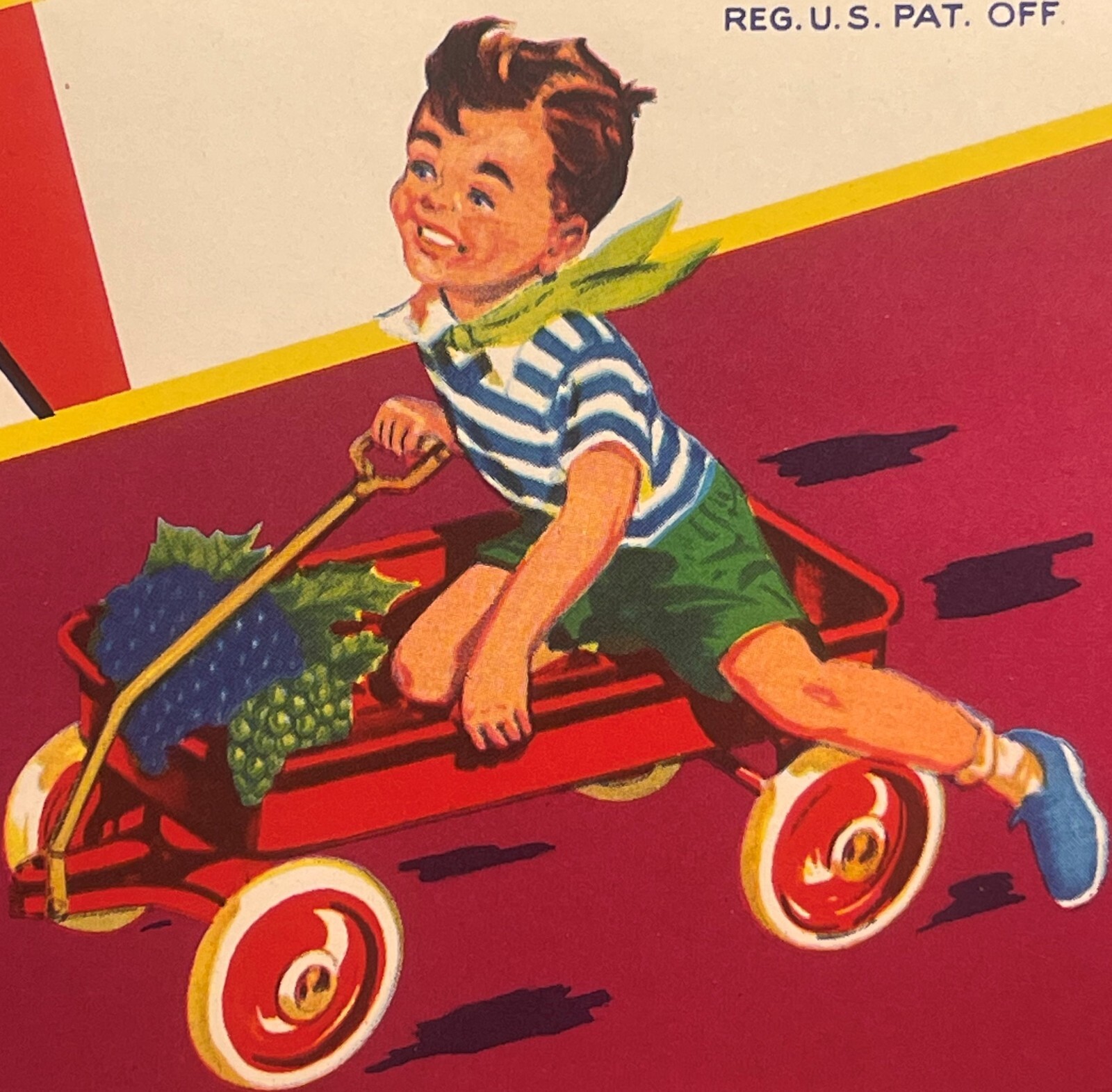 Vintage 1950s Red Wagon Fruit Crate Label 🍇 Royal Valley Growers, Reedley CA