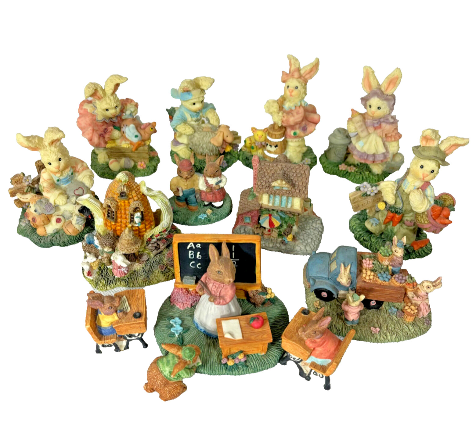 Vintage Cottontale Collection T.H.T. 1992 Easter Bunny Figurine Lot of 14 Resin