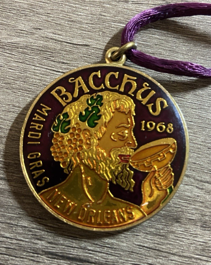 Vtg Bacchus 1981 Old Testament New Orleans Mardi Gras Bronze Doubloon Necklace Vtg Bacchus 1981 Old Testament New Orleans Mardi Gras Bronze Doubloon Necklace