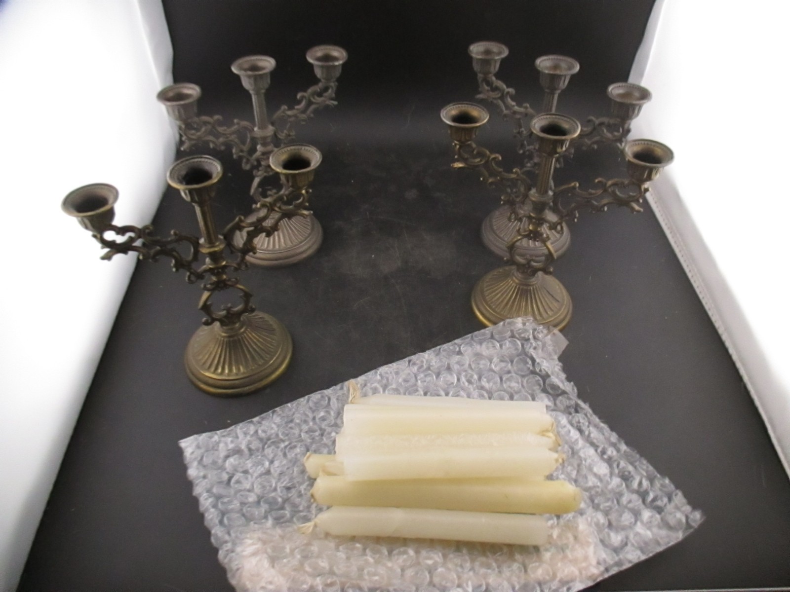 4 VTG  Mini Brass 3-Arm Candelabra Ornate Candle Holders Made in Italy