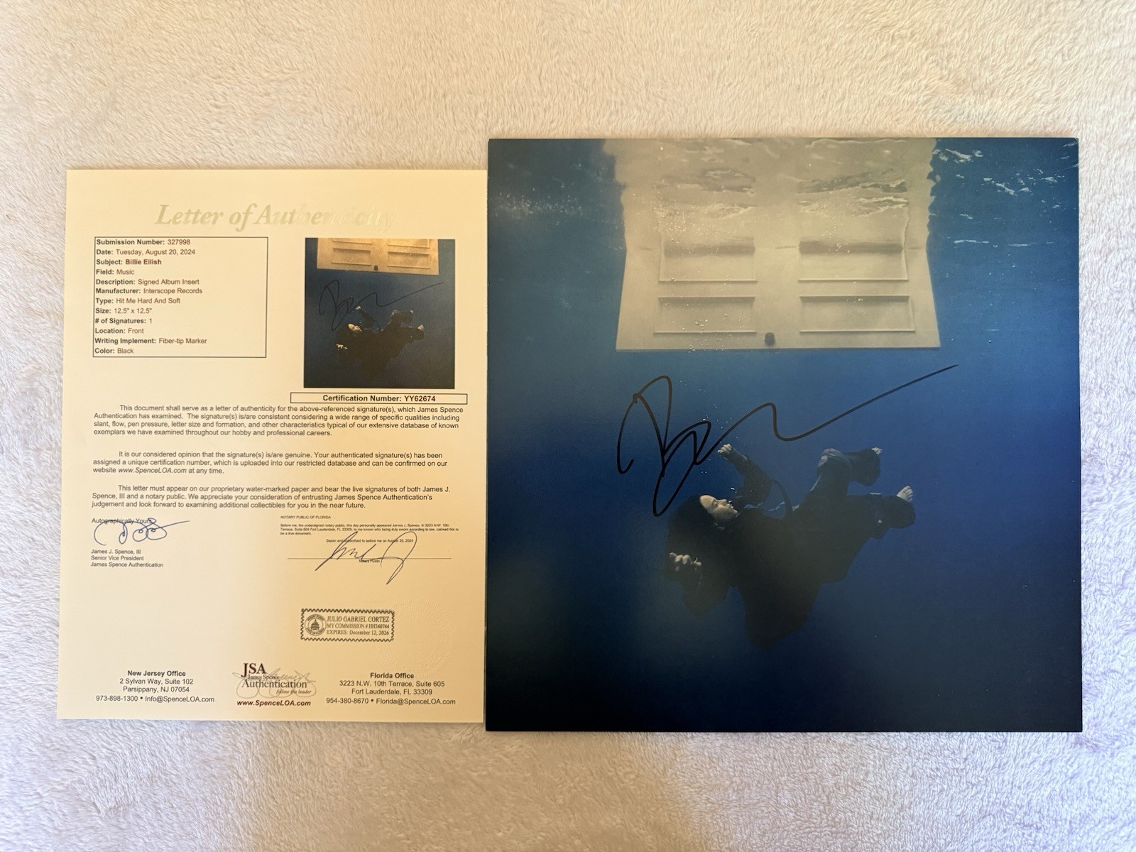 Billie Eilish Hit Me Hard and Soft Signed Autograph 12x12 Photo JSA Full LOA Billie Eilish Hit Me Hard and Soft Signed Autograph 12x12 Photo JSA Full LOA