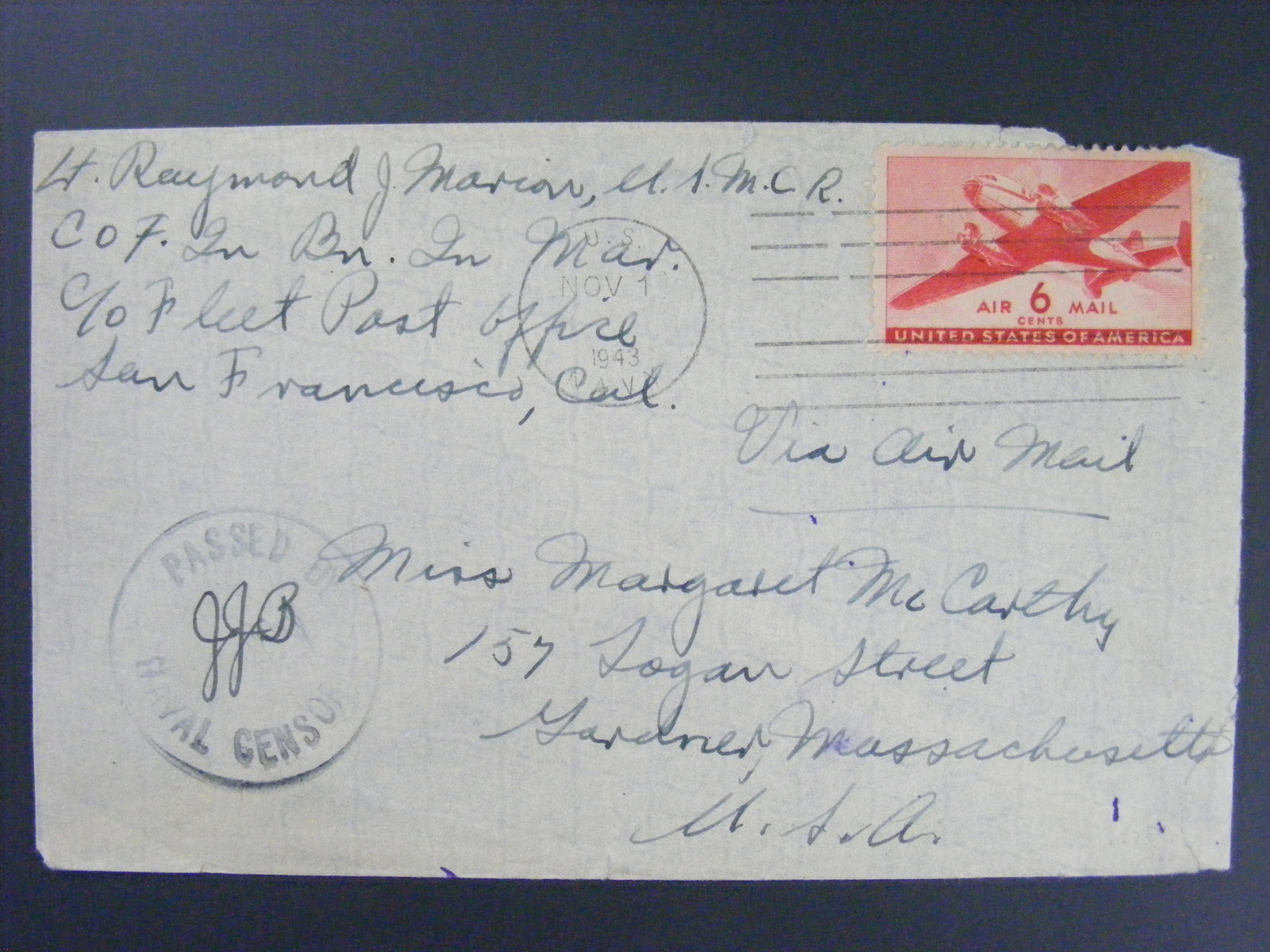 Raymond J Marion Soldiers Mail 1943 WWII Assumption College Greyhounds Coach DOC