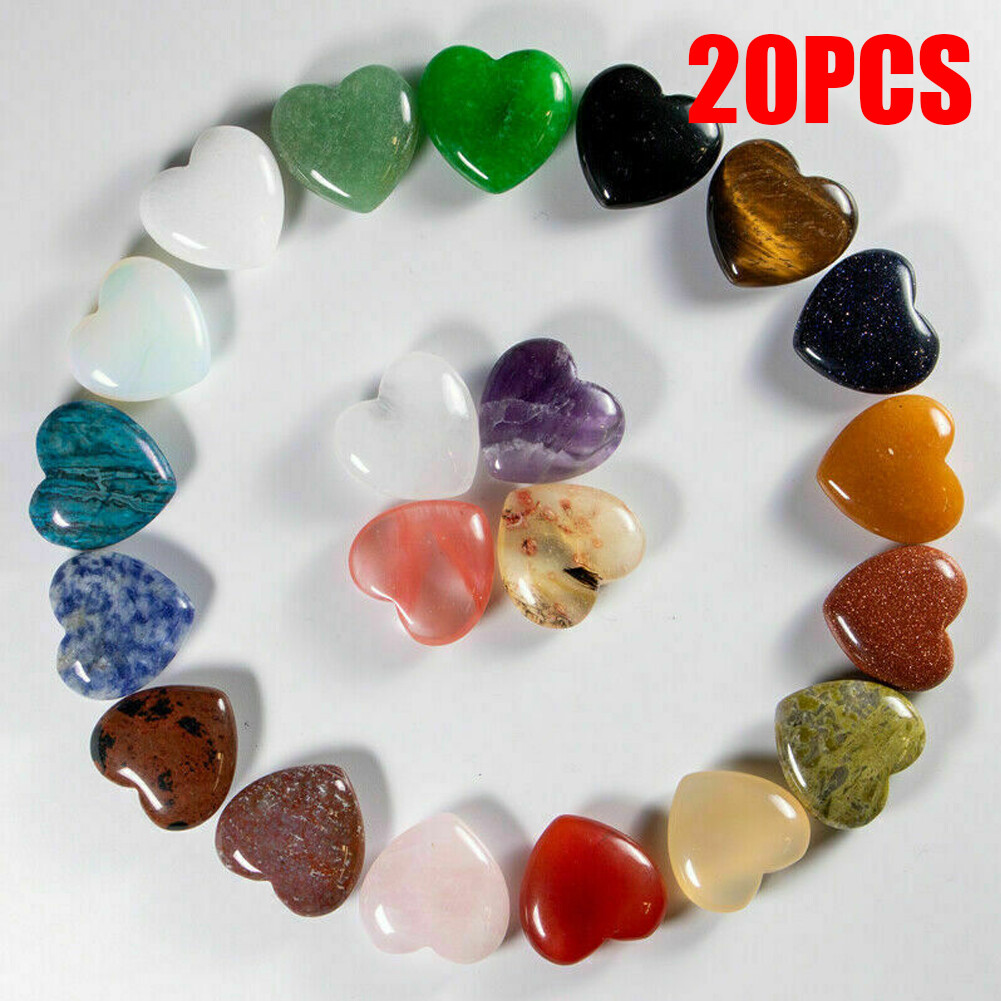 20PCS 20mm Natural Crystal Quartz Carved Heart shaped Healing Love Gemstone USA