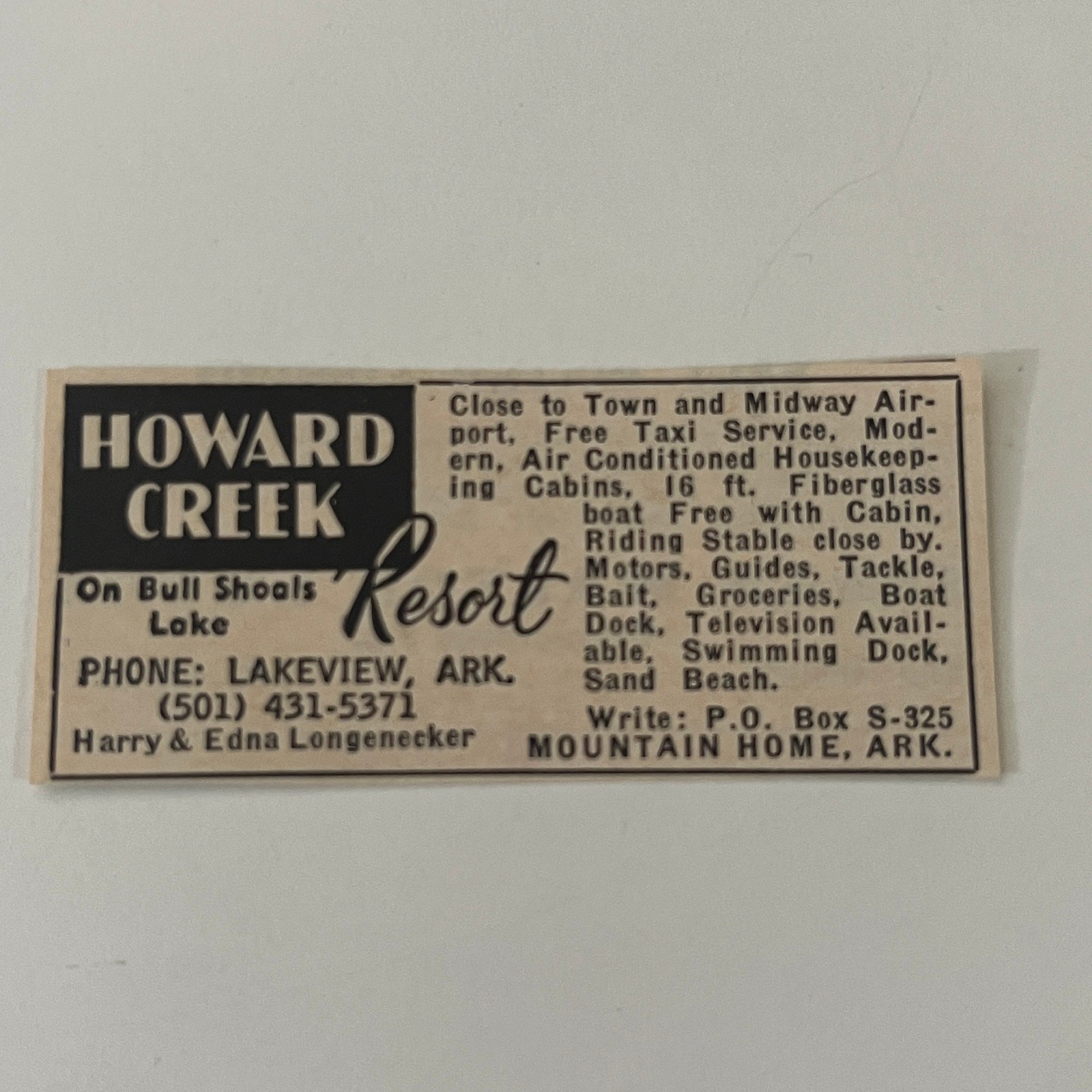 Howard Creek Resort On Bull Shoal's Lake Mountain Home AR 1966 Ad SAH8-3-V2