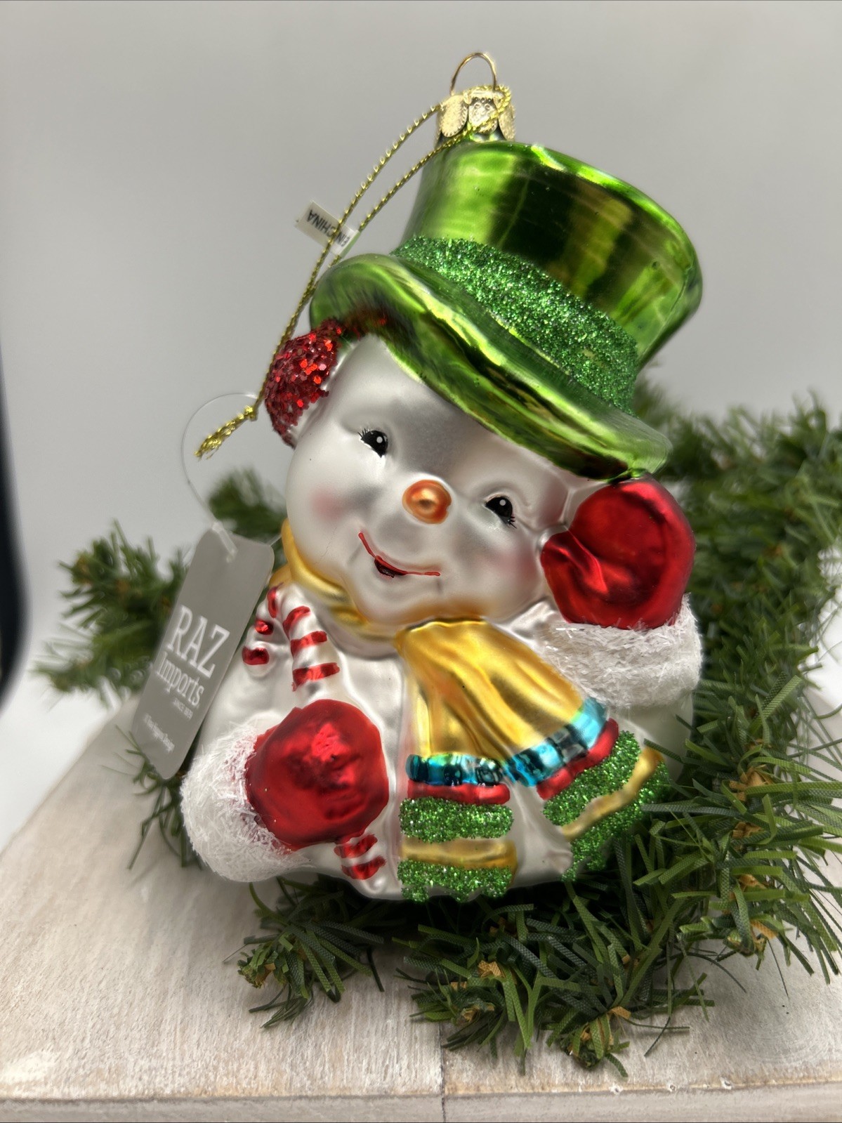Raz Imports Snowman Retro Style Glass Christmas Ornament New