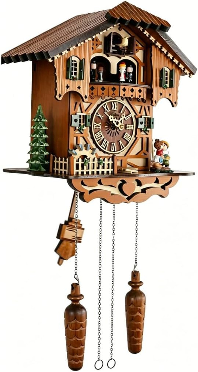 Cuckoo Clock, Black Forest Wooden Cuckoo Clock with Dancing Figures