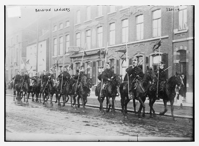Photo:Belgian Lancers Cavalry Parade 1910s Mounted Soldiers on City Street