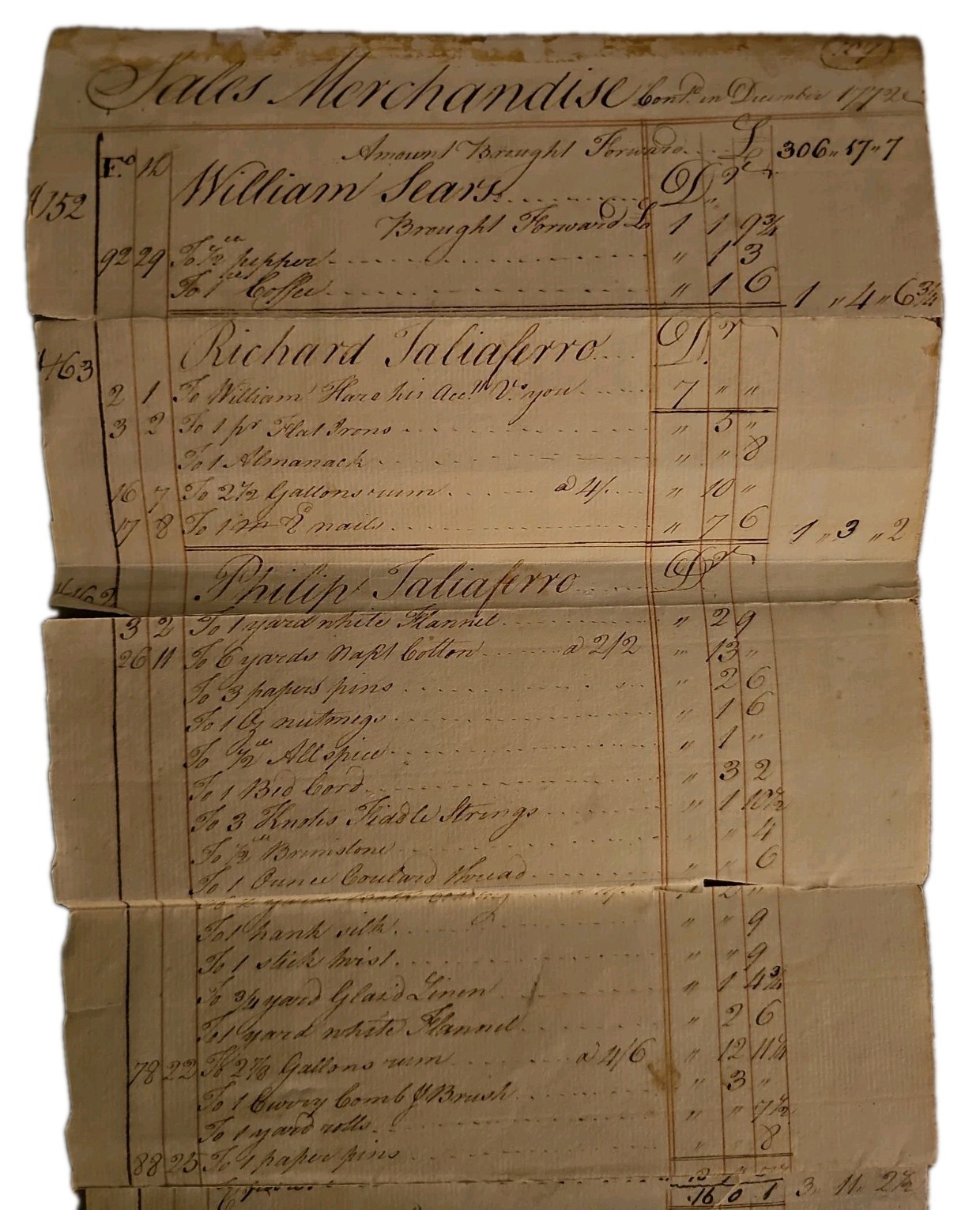 Rare December 1772 Colonial Virginia Merchant Ledger Page – Tidewater Americana Rare December 1772 Colonial Virginia Merchant Ledger Page – Tidewater Americana