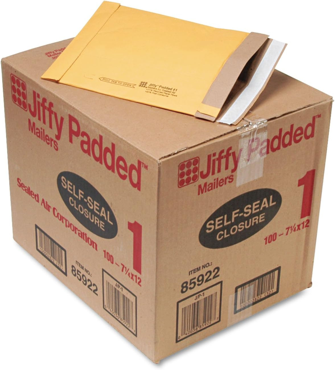 Jiffy Padded Mailer, #1, Paper Padding, Self-Adhesive Closure, 7.25 X 12, Natura