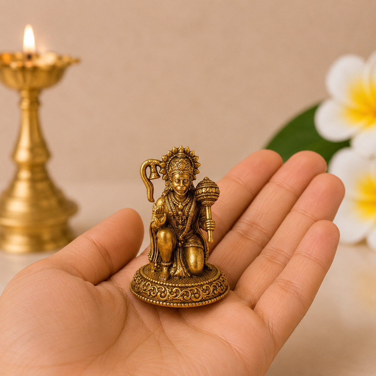 Brass Lord Hanuman Statue Hindu God Idol Bajrangbali Pooja Mandir Decor