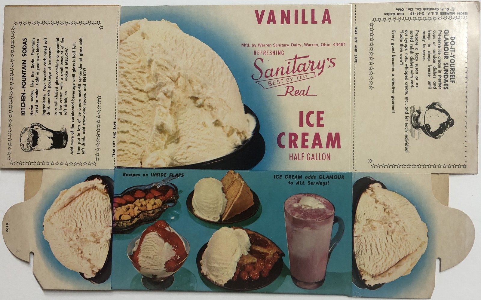 Vintage Sanitary’s Vanilla Ice Cream Carton, 1960s, NOS Unused