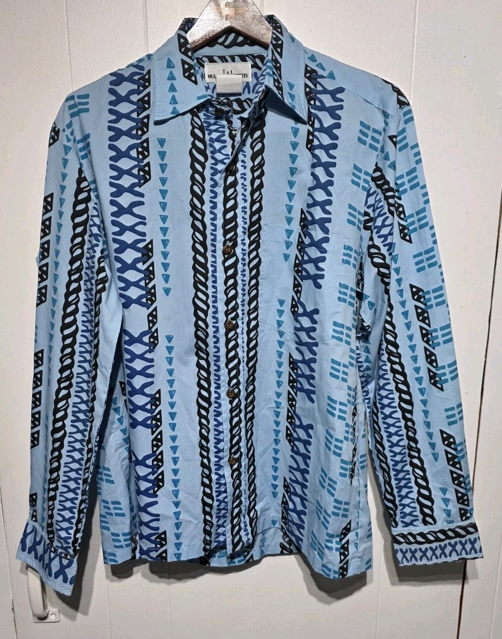 Vintage 90s T & L Muumuu Factory Men\'s Blue Floral Aloha Shirt Hawaii Sz M VGC