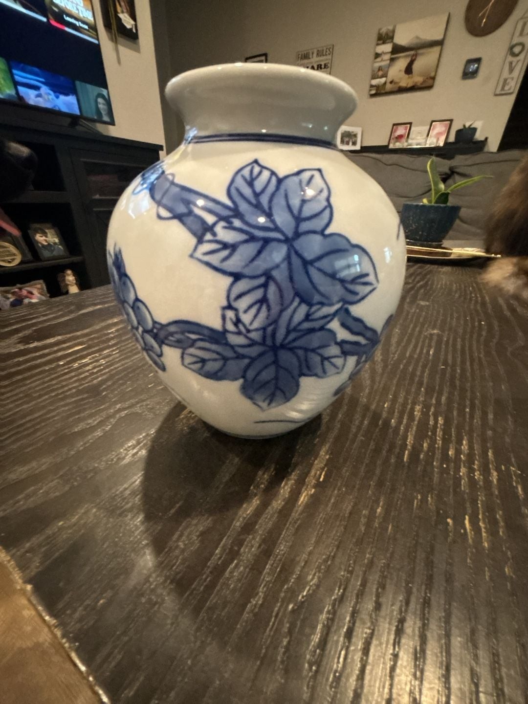 Blue and White Floral Ceramic Chinoiserie Vase